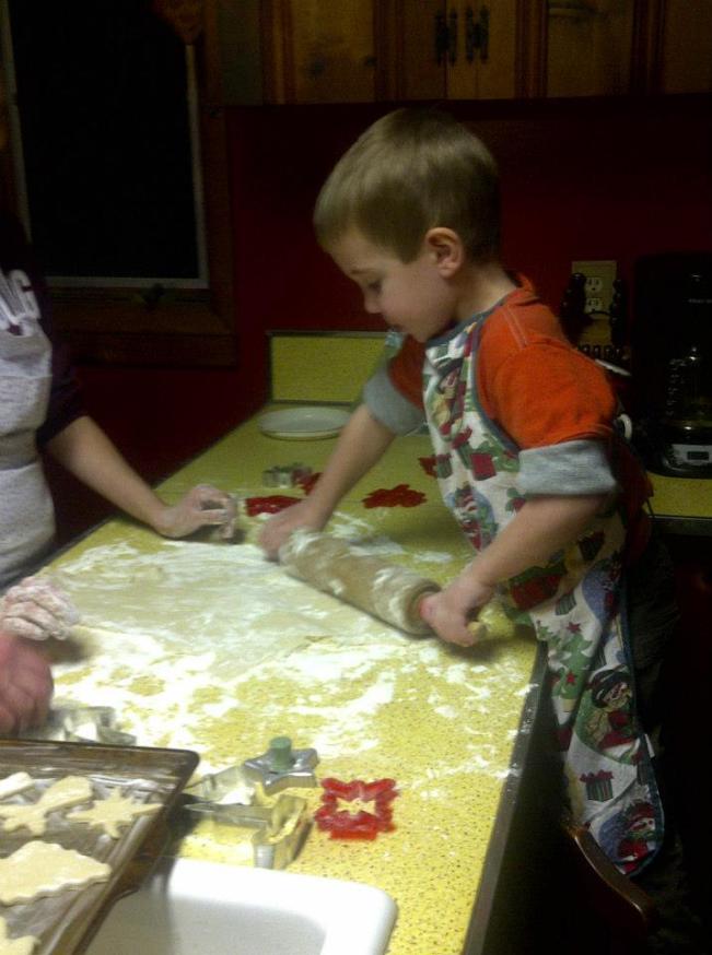 Caleb really liked rolling out the dough